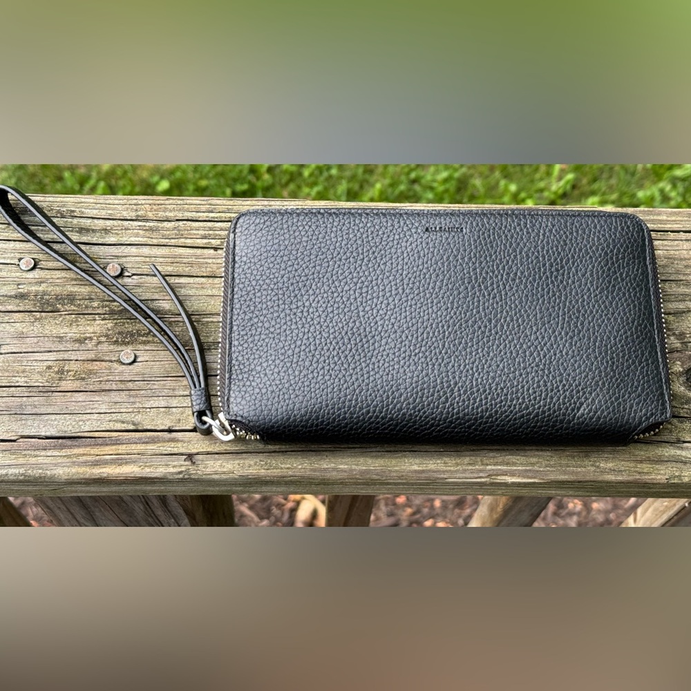 ALLSAINTS black pebbled leather Long Wallet